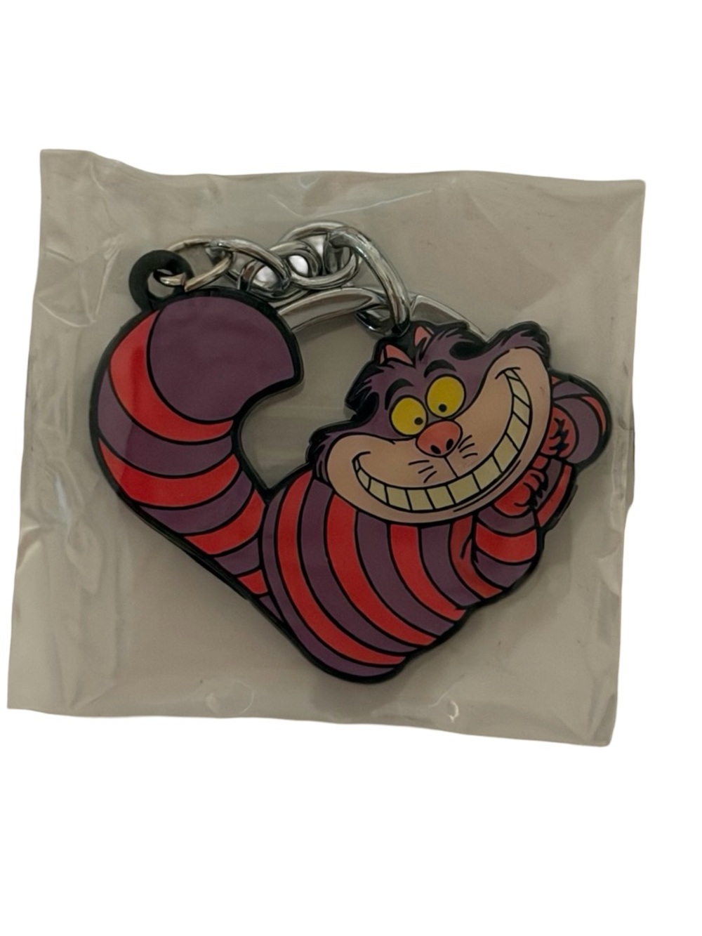 Disney Cheshire Cat Heart Keychain Alice in Wonderland Pink Purple